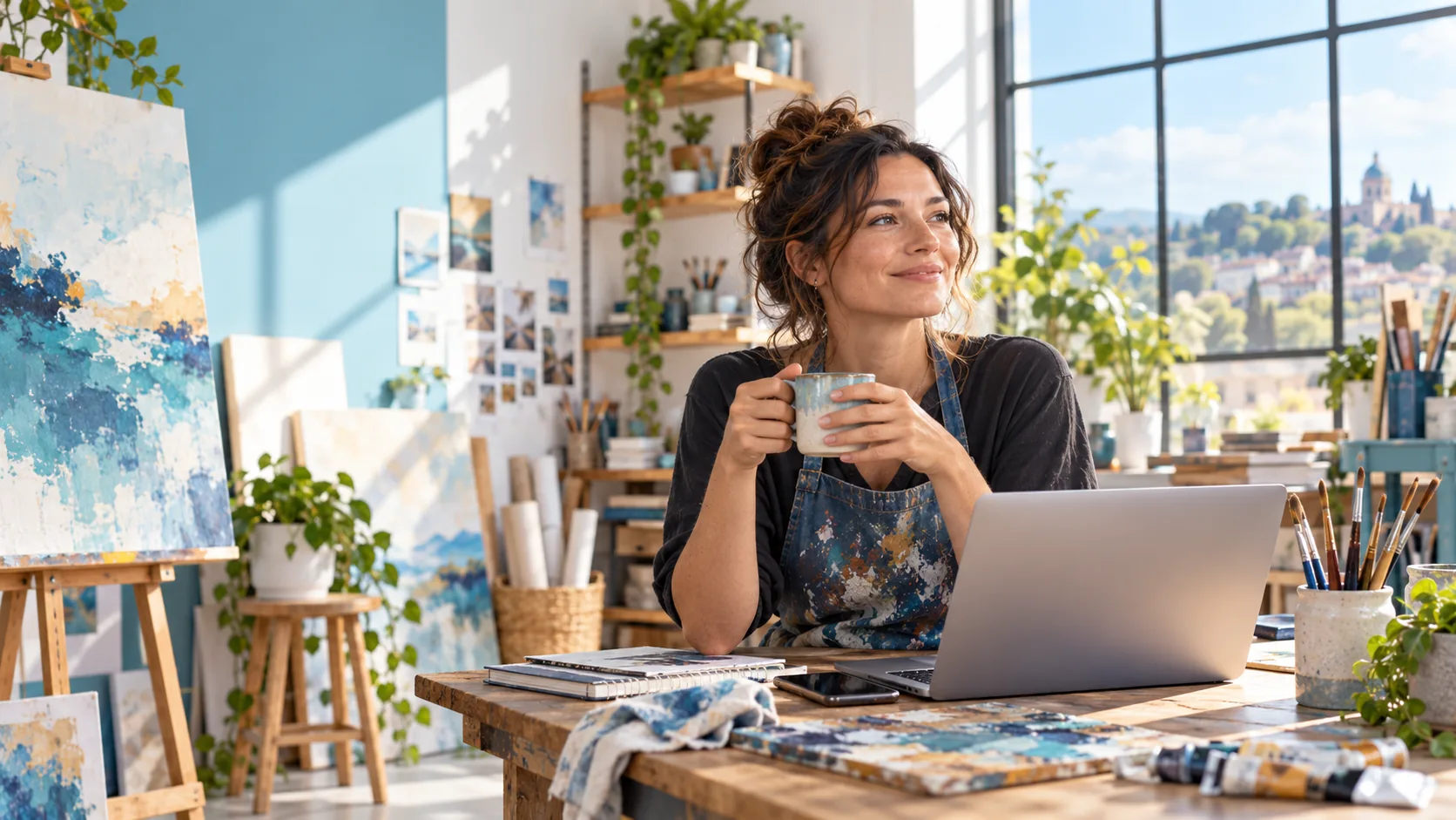 Independent artist working from a bright creative studio.